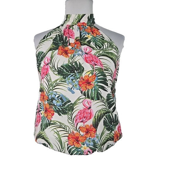Rachel Zoe Tropical Print Chiffon Lined Banded Bottom Halter Top XS - Picture 1 of 5